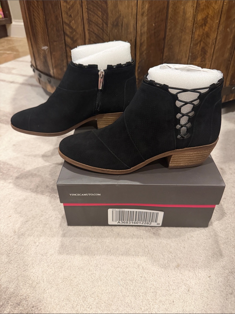 Vince Camuto Black Suede Lace-Up Side Zip Ankle Boots